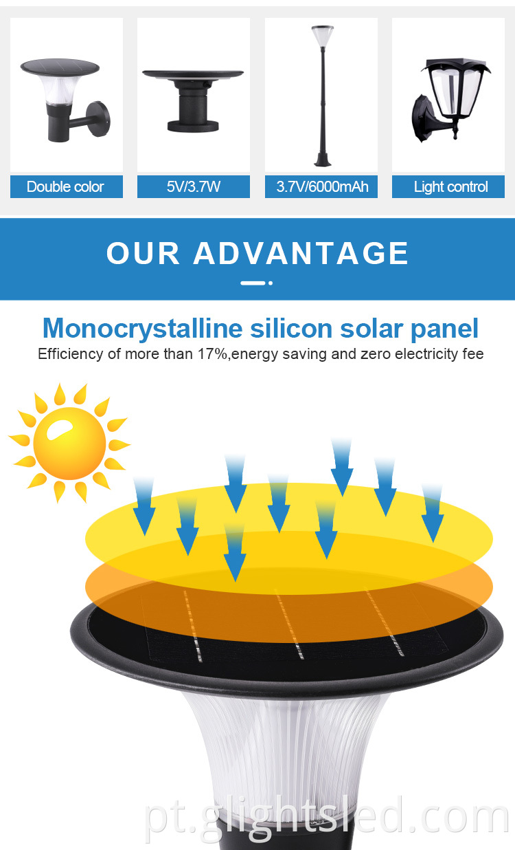 Novo design de controle remoto branco quente à prova d 'água para exterior ip55 luz solar pilar